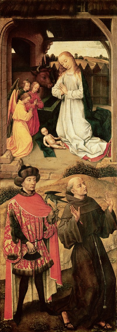 Trittico del Calvario (pannello sinistro, la Natività nella sezione superiore, San Francesco d