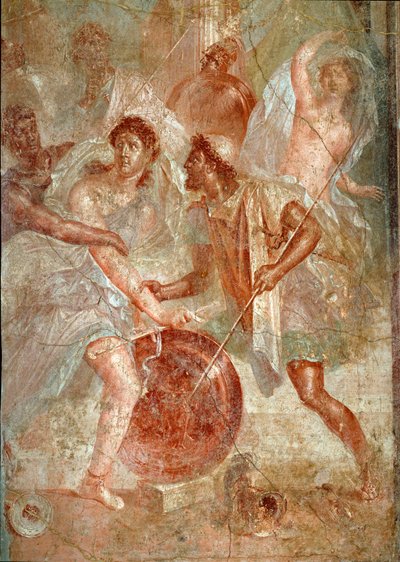 Achille, travestito da donna, viene riconosciuto da Ulisse tra le figlie di Licomede a Sciro. Affresco di Pompei. 1° secolo d.C. Napoli, Museo Archeologico Nazionale da Roman