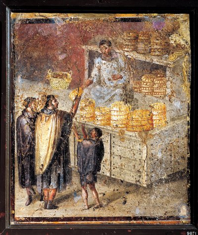 Affresco romano antico con donazione di pane da Roman