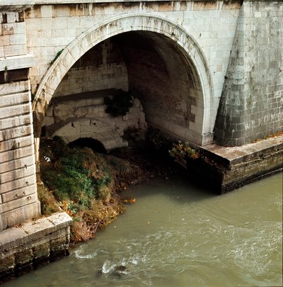 Antica Roma, periodo arcaico: vista dalla bocca della Cloaca Maxima (Cloaca Massima o Cloaca Maxime), collettore iniziato sotto Tarquinio il Superbo e terminato sotto Tarquinio il Superbo. VI secolo a.C. Roma da Roman