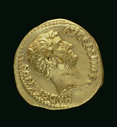 Aureo (dritto) di Adriano (117-138 d.C.) a capo scoperto. Iscrizione: HADRIANVS AVGUSTVS da Roman