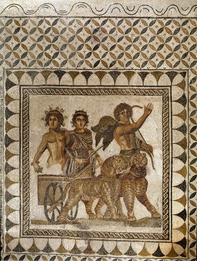 Bacco su un carro trainato da tigri, III secolo (mosaico) da Roman