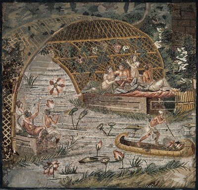 Banchetto sotto una pergola vicino al Nilo (dettaglio) da Roman