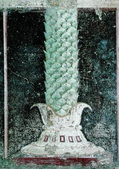 Base di una colonna in stile tronco di palma, dettaglio da un tablinium decorato con dipinti in stile egiziano, c.27-14 a.C. da Roman