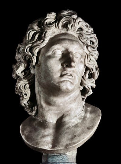 Busto di Alessandro Magno (356-323 a.C.), re di Macedonia e conquistatore della Persia. Copia romana di un originale greco, III-II secolo a.C. (marmo) da Roman