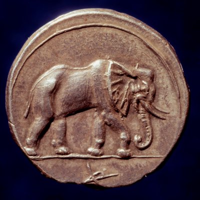 Civiltà cartaginese: medaglia rappresentante un elefante che permise al generale cartaginese Annibale di attraversare le Alpi nel 218 a.C. durante la Seconda Guerra Punica da Roman