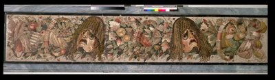 Pannello decorativo raffigurante maschere teatrali, dalla Casa del Fauno, Pompei (mosaico) da Roman