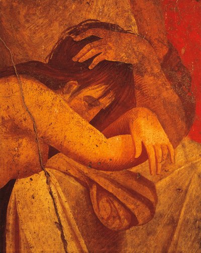 Dettaglio di affresco raffigurante Flagellati, Secondo Stile Pompeiano, dalla Villa dei Misteri, Pompei, Campania, Civiltà Romana da Roman