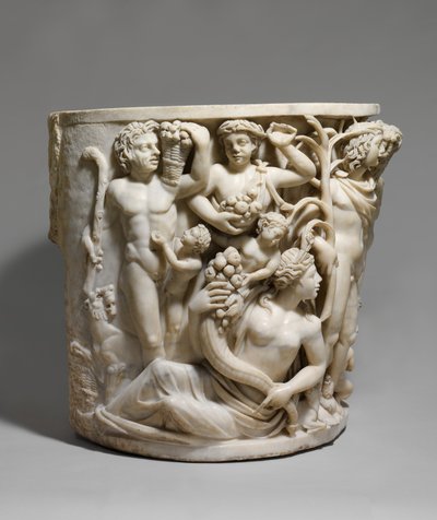 Dettaglio di sarcofago in marmo con il Trionfo di Dioniso e le Stagioni, c.260-270 d.C. (marmo) da Roman