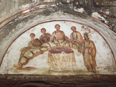 Affresco che raffigura una scena di banchetto da Roman