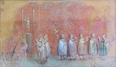 Frammento di affresco di un calendario che raffigura bambini in una processione, forse le celebrazioni del compleanno dell