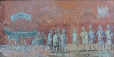 Frammento di affresco di un calendario che raffigura la navigazione di Iside, una festa propiziatoria tenuta all