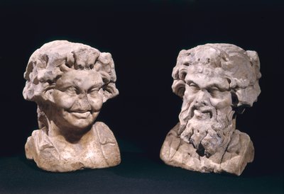Testa di Bacco e un satiro da un pilastro ermetico da Roman