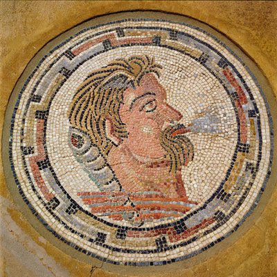 Testa di un uomo, mosaico romano dalla Casa di Orfeo, III secolo d.C. da Roman