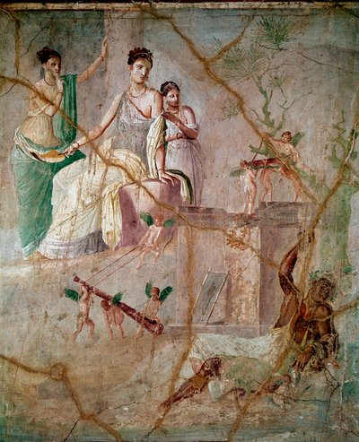 Eracle e Onfale (Ercole e Onfale) affresco romano del 3º stile pompeiano da Pompei (affresco da Pompei) 40-60 d.C. Dim 88x103 cm Conservato al Museo Archeologico Nazionale di Napoli Italia da Roman