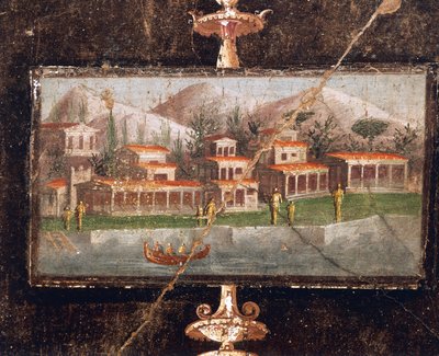 Paesaggio e architettura in affresco nel tablino, Casa di Marco Lucrezio Frontone, Pompei da Roman