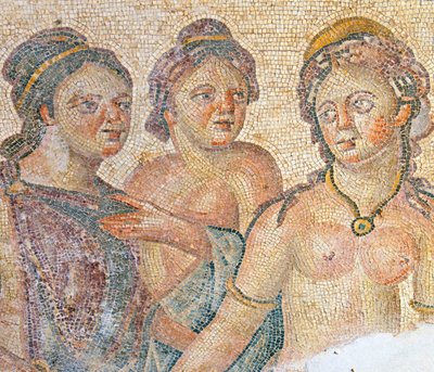 Leda e le sue cameriere, dettaglio dal mosaico di Leda e Zeus, Casa di Aion, Paphos, Cipro da Roman