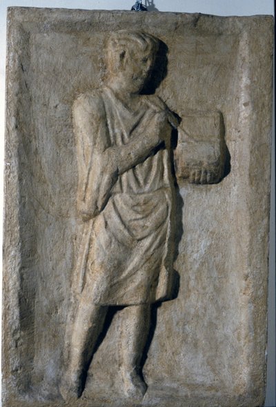 Basso rilievo romano del III secolo d.C. Uno scrittore da Roman