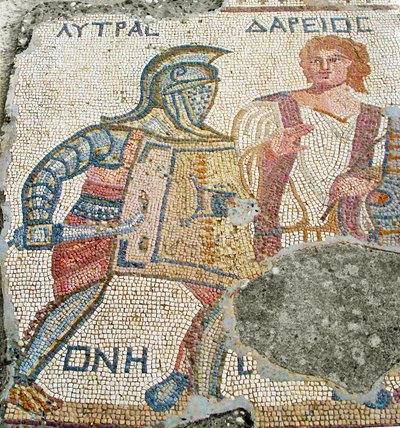 Lytras separato dal suo avversario da Darios, Casa dei Gladiatori, Kourion, Cipro (mosaico) da Roman