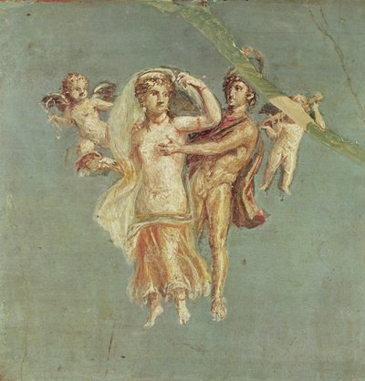 Marte e Venere con cherubini su sfondo blu, da Ercolano da Roman