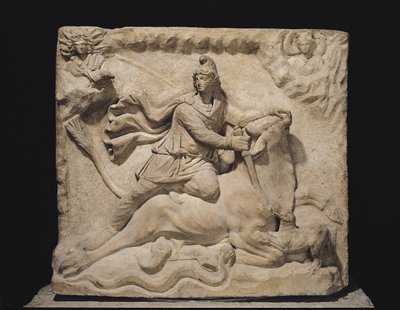 Mitra che sacrifica il toro, II-III secolo (marmo) da Roman