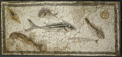 Pannello a mosaico che mostra pesci, probabilmente III secolo d.C. da Roman