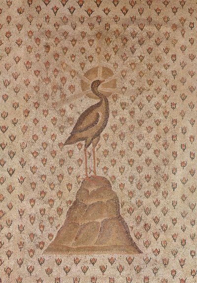 Pavimento a mosaico, (dettaglio del motivo centrale che raffigura una fenice su un letto di boccioli di rosa) da Roman