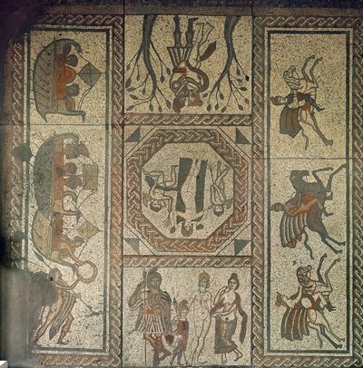 Pavimento a mosaico della villa romana di Low Ham, che illustra la storia di Didone ed Enea dall