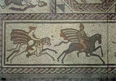 Pavimento a mosaico dalla villa romana di Low Ham, che illustra la storia di Didone ed Enea dall
