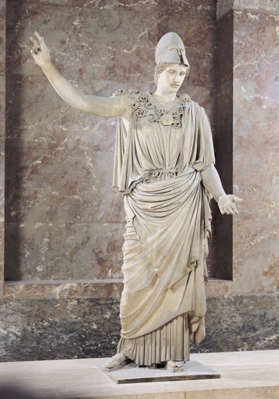 Pallade di Velletri, statua di Atena con elmo, copia romana di un originale greco attribuito ad Alkamenes o Cresilas, c.420-10 a.C. da Roman