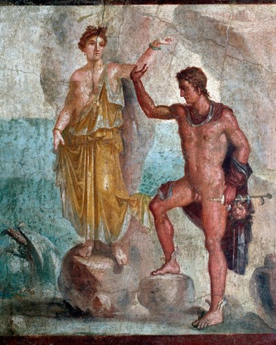 Perseo con la testa di Medusa, liberando Andromeda (affresco) da Roman