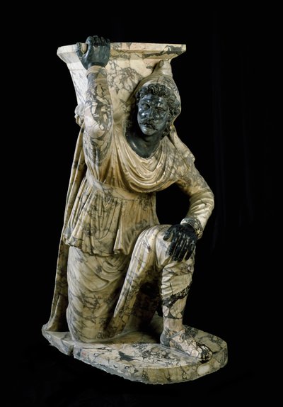 Statua di servo persiano inginocchiato. Scultura romana in marmo ispirata alla scuola di Pergamo. 170-180 d.C. Museo Archeologico Nazionale, Napoli da Roman
