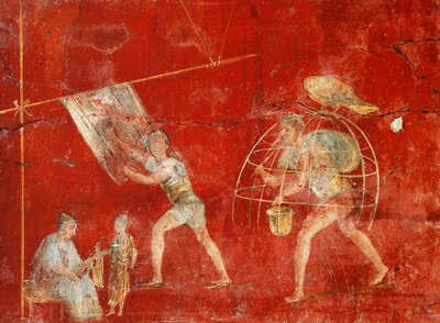 Affresco su colonna che raffigura la lavorazione della lana, da Pompei, Fullonica di Veranio Ipseo da Roman