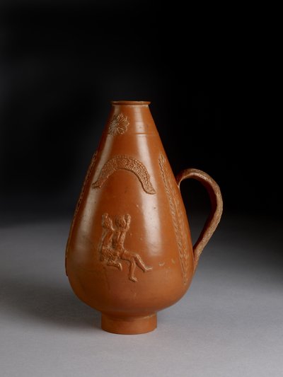 Brocca piriforme con decorazione applicata di leopardo o ghepardo che attacca un condannato, Pan ubriaco che violenta una menade da Roman