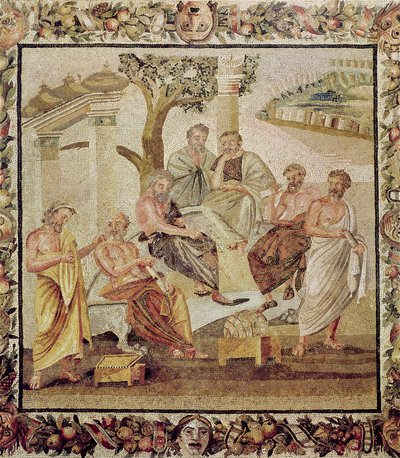 Platone che Conversa con i suoi Allievi, dalla Casa di T. Siminius, Pompei (mosaico) da Roman