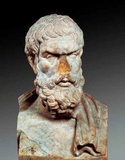 Ritratto di Epicuro (341-circa 270 a.C.), filosofo greco, c. 100-150 d.C. (busto in marmo) da Roman