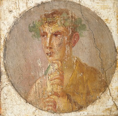 Ritratto di un giovane che tiene un rotolo di papiro, 55-79 d.C. (affresco) da Roman