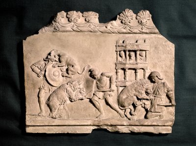 ARTE ROMANA: Bassorilievo in terracotta raffigurante tre gladiatori che combattono ... da Roman