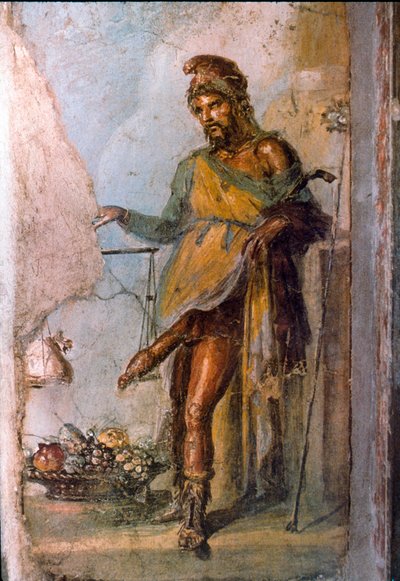Rappresentazione della divinità greca Priapo, dio della fertilità, con un enorme pene costantemente in erezione (dettaglio) da Roman