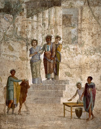 Arte Romana: "Giasone di fronte a suo zio Pelia" affresco romano del 3° stile pompeiano dal sito di Pompei. 40-60 d.C. Napoli da Roman