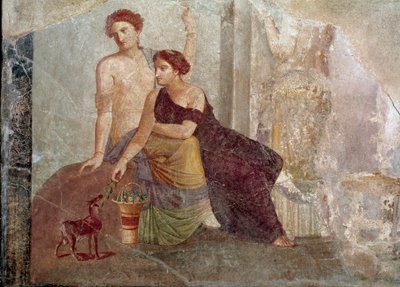 Arte romana: due donne che giocano con una capra da Roman