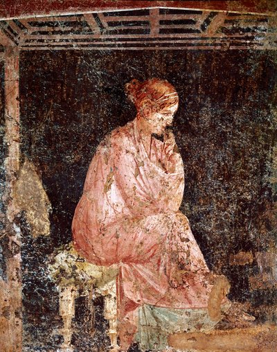 Giovane donna seduta (affresco romano, III stile pompeiano, 40-60 d.C.) da Roman