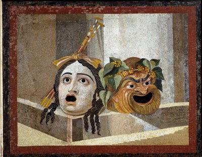 Maschere del teatro romano - Mosaico romano, II secolo d.C., dalle Terme di Decio sull