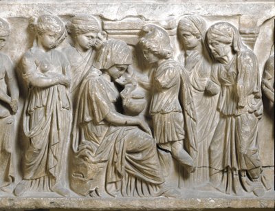 Antichità romana: "La tristezza di Fedra innamorata e respinta da Ippolito" Bassorilievo di sarcofago detto "Fedra e Ippolito". III secolo d.C. Palermo, Museo Archeologico Nazionale da Roman