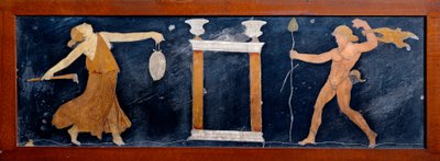 Arte romana: una menade e un satiro che danzano vicino a un tempio da Roman