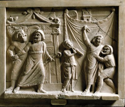 Arte romana: scena di teatro comico della commedia 