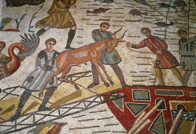 Arte romana: dettaglio del mosaico "La grande caccia" da Roman