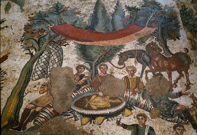 Arte romana: dettaglio del mosaico "La piccola caccia" da Roman