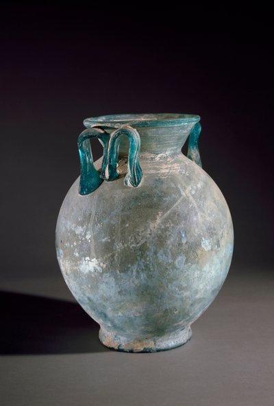 Arte romana: vaso di vetro con manico. Da Pompei, Italia. Museo Archeologico Nazionale Napoli da Roman