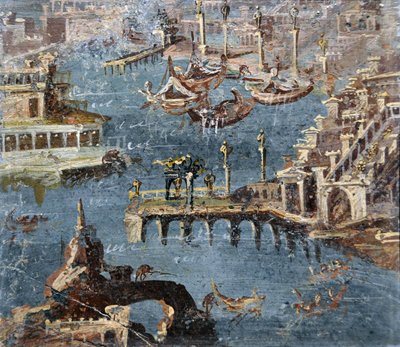 Arte romana: paesaggio che mostra un porto comunemente identificato come Pozzuoli da Roman
